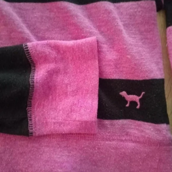Victoria's Secret PINK Purple Black Stripe Long Sleeve Tee T Goth Alt Y2K 90's - Picture 7 of 11